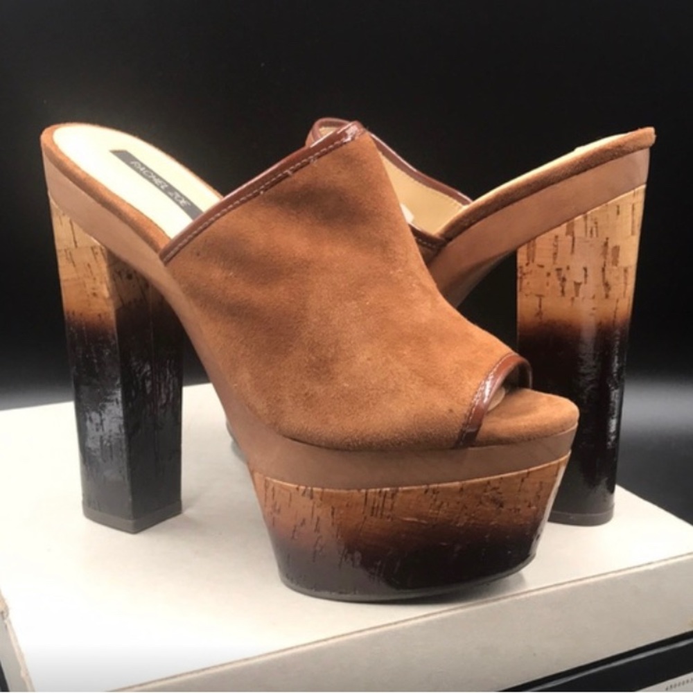 NEW RACHEL ZOE Eddie Kid Suede & Patent Lea Platform SZ8 toasted caramel cognac